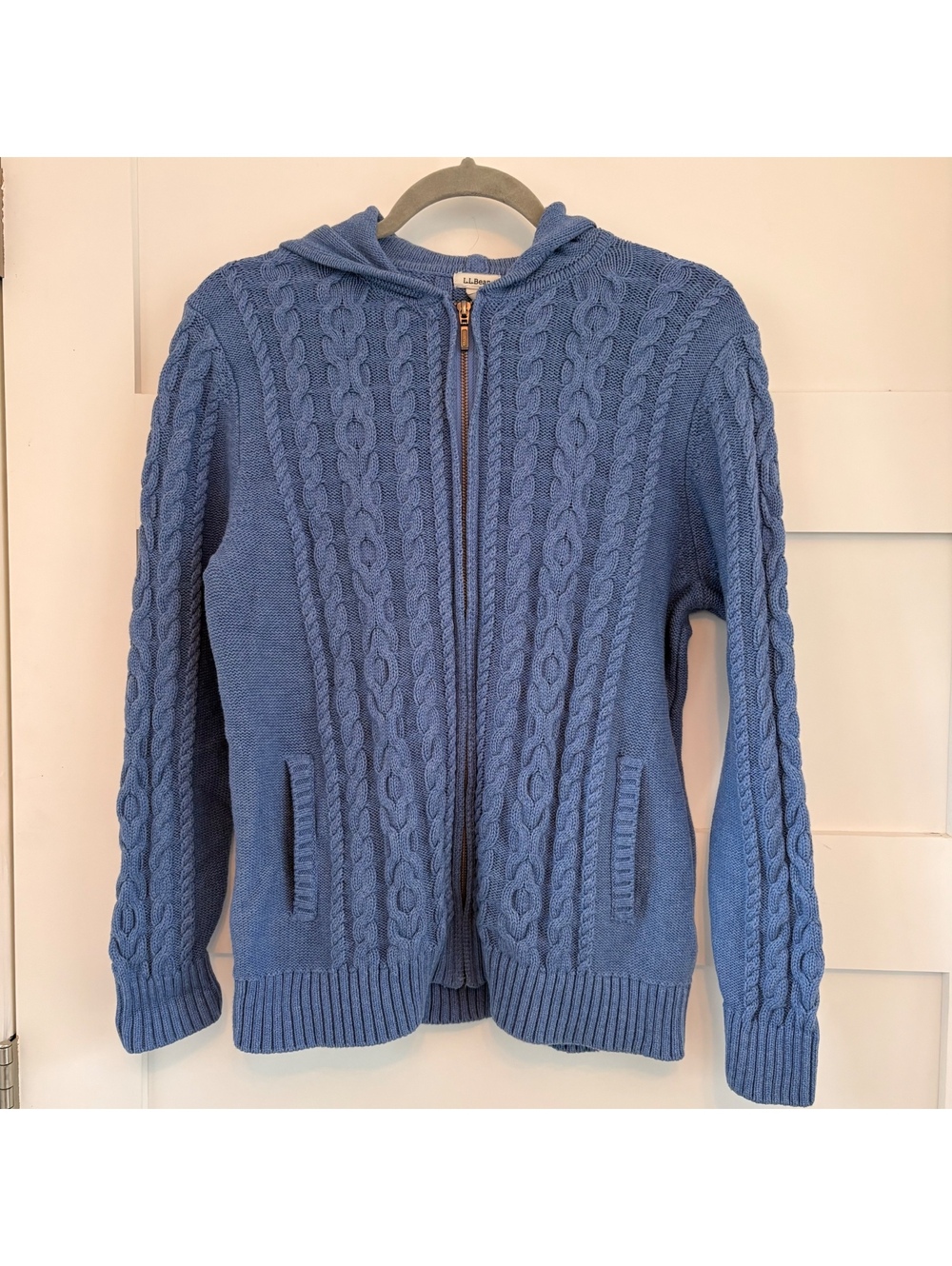 L.L. Bean Women’s Cotton Cable Knit Light Blue Jacket Size L Petite